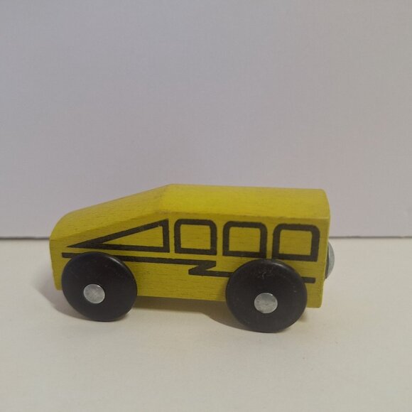 Vintage 1990s IKEA 3" Wooden Magnetic Yellow Toy Bus Train Car - Picture 3 of 6